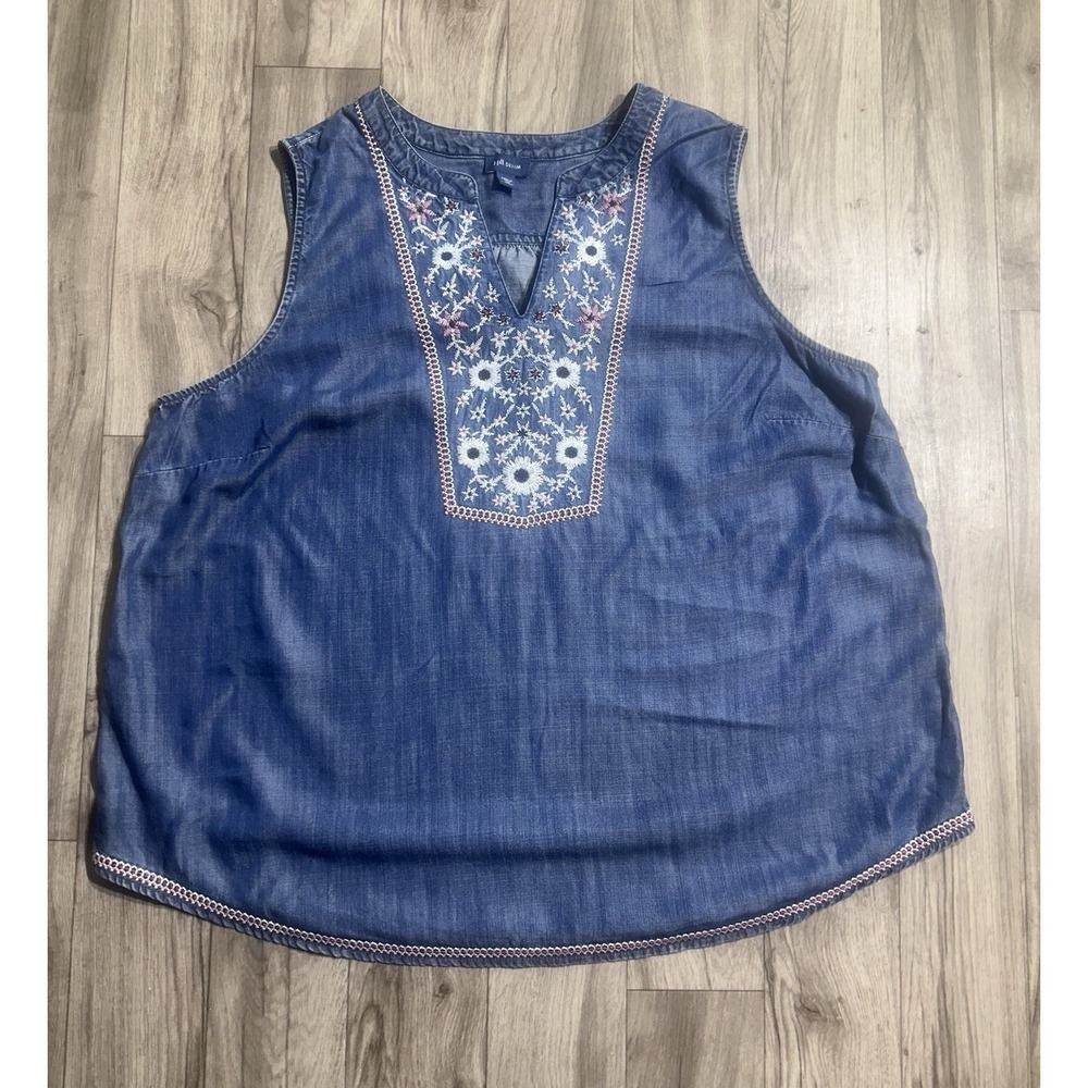 J Jill Denim Chambray‎ Sleeveless Top Women's Size XL Floral Embroidered Boho - Picture 11 of 11
